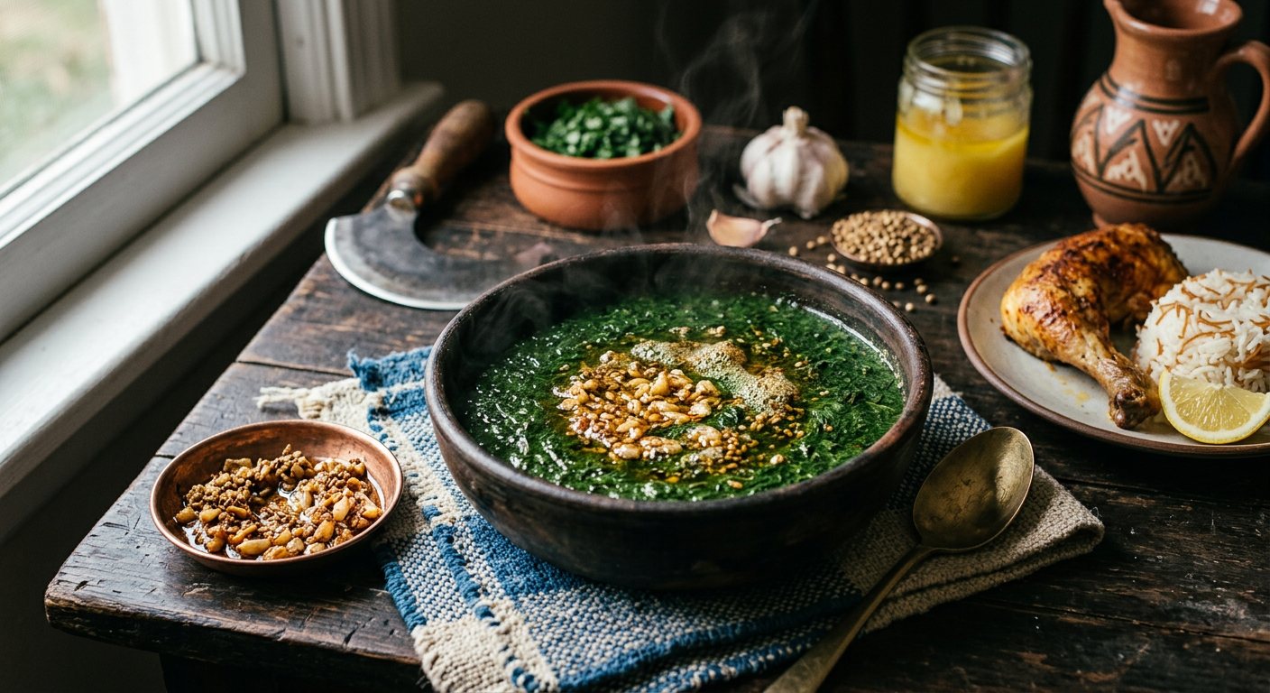 Molokhia (Jute Leaf Stew with Garlicky Ta'sheya) — Egypt