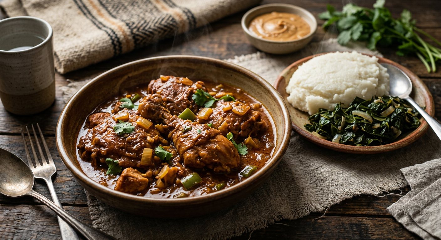 Huku ne Dovi (Zimbabwean Braised Chicken in Peanut Sauce with Sadza) — Zimbabwe