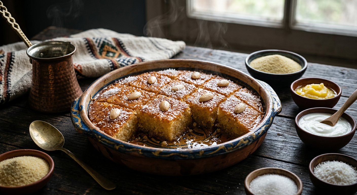 Basbousa (Semolina Honey Cake Soaked in Citrus Floral Syrup) — Egypt