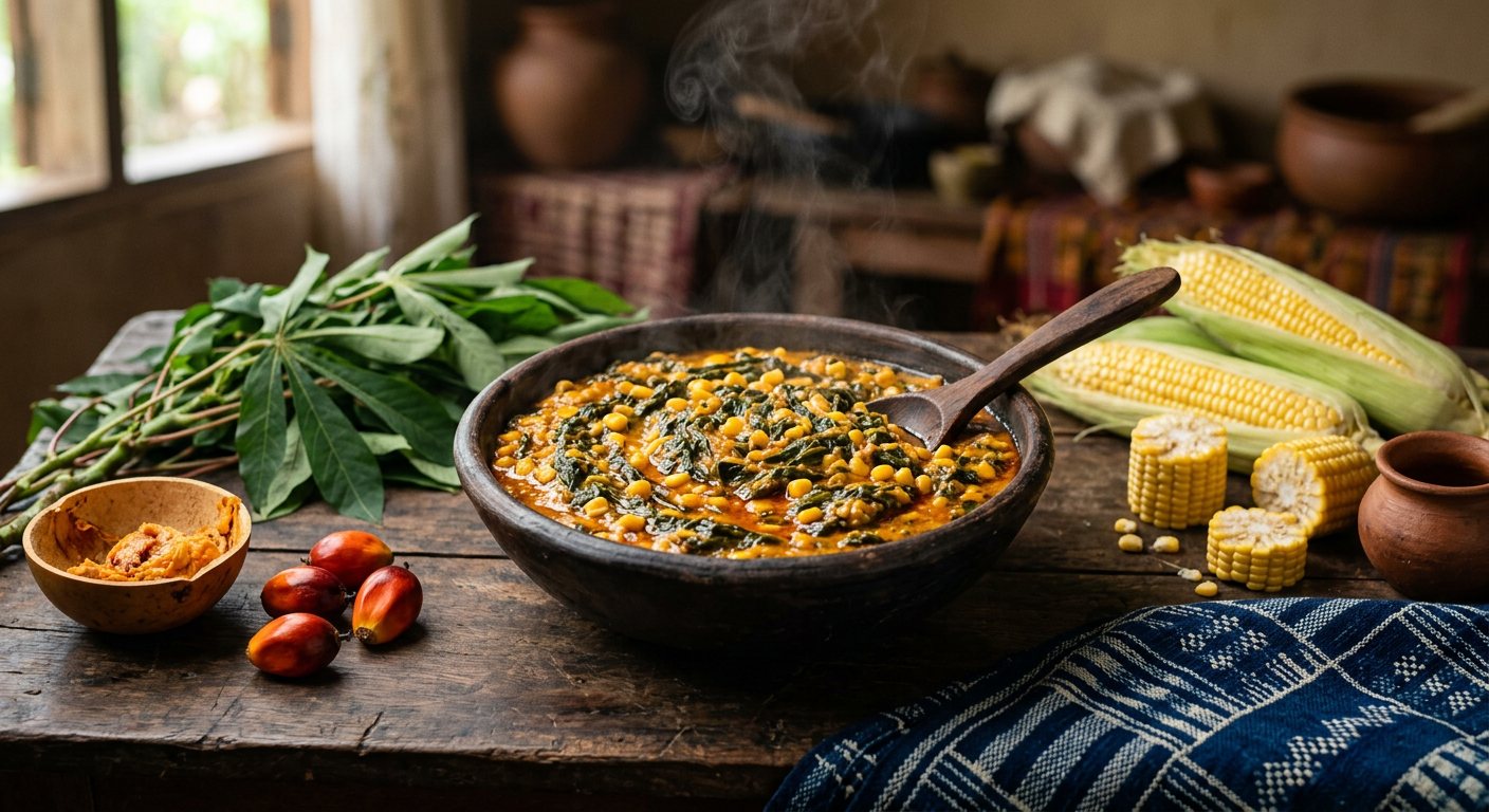 Sangah (Cassava Leaves, Sweet Corn, and Palm Juice Mash) — Cameroon