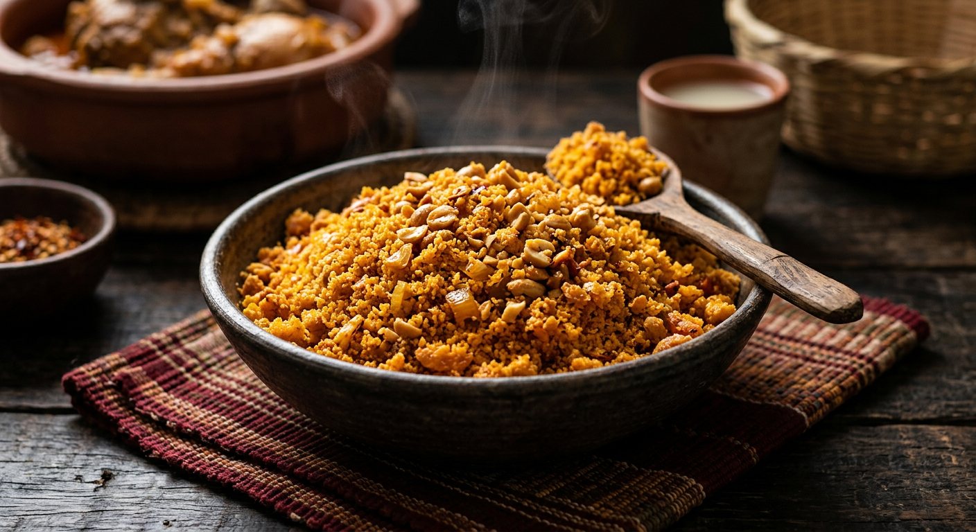 Farofa de Dendém com Ginguba (Palm Oil Toasted Cassava Meal) — Angola