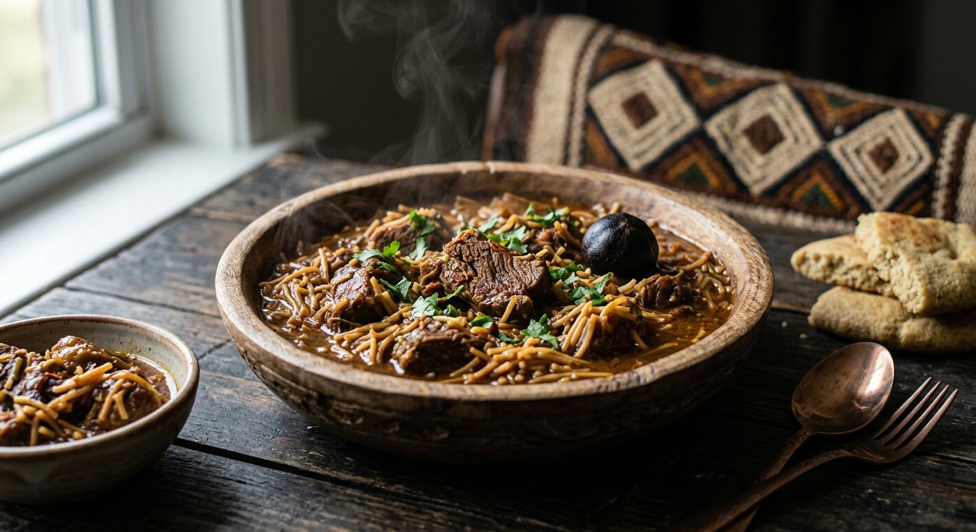 Tahiya (Braised Camel Meat and Broken Pasta or Grain Pilaf) — Niger