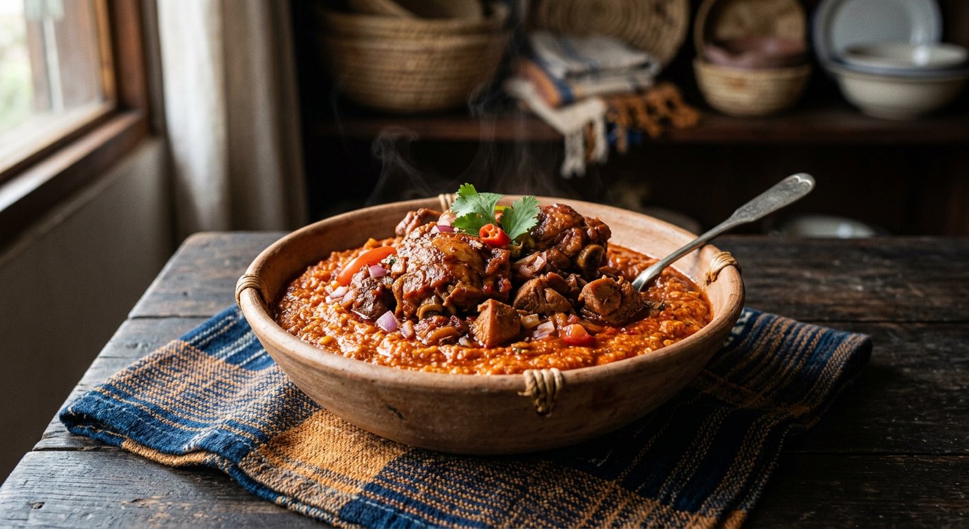 Djenkoume (Togolese Red Cornmeal Mush with Braised Chicken) — Togo
