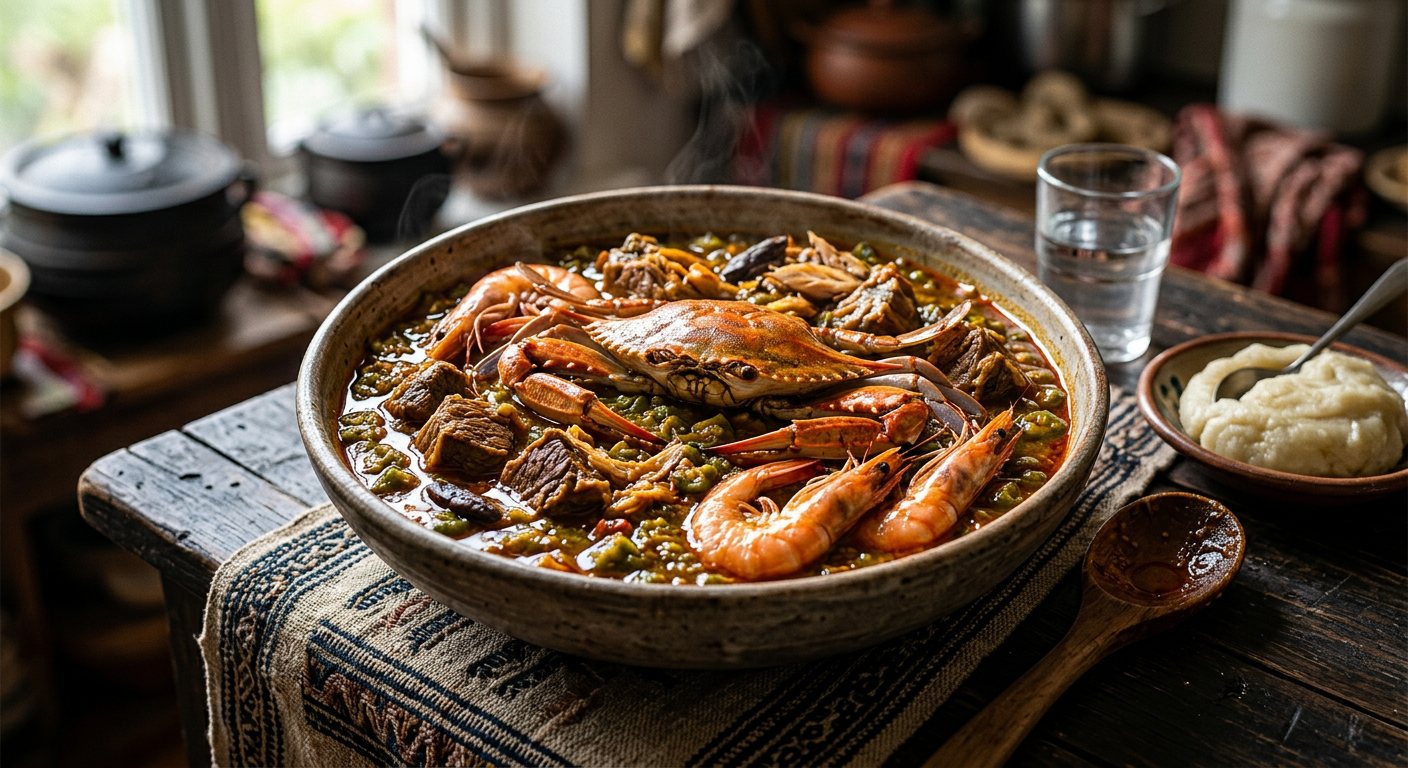 Superkanja (Okra and Mixed Seafood Stew with Palm Oil) — Gambia