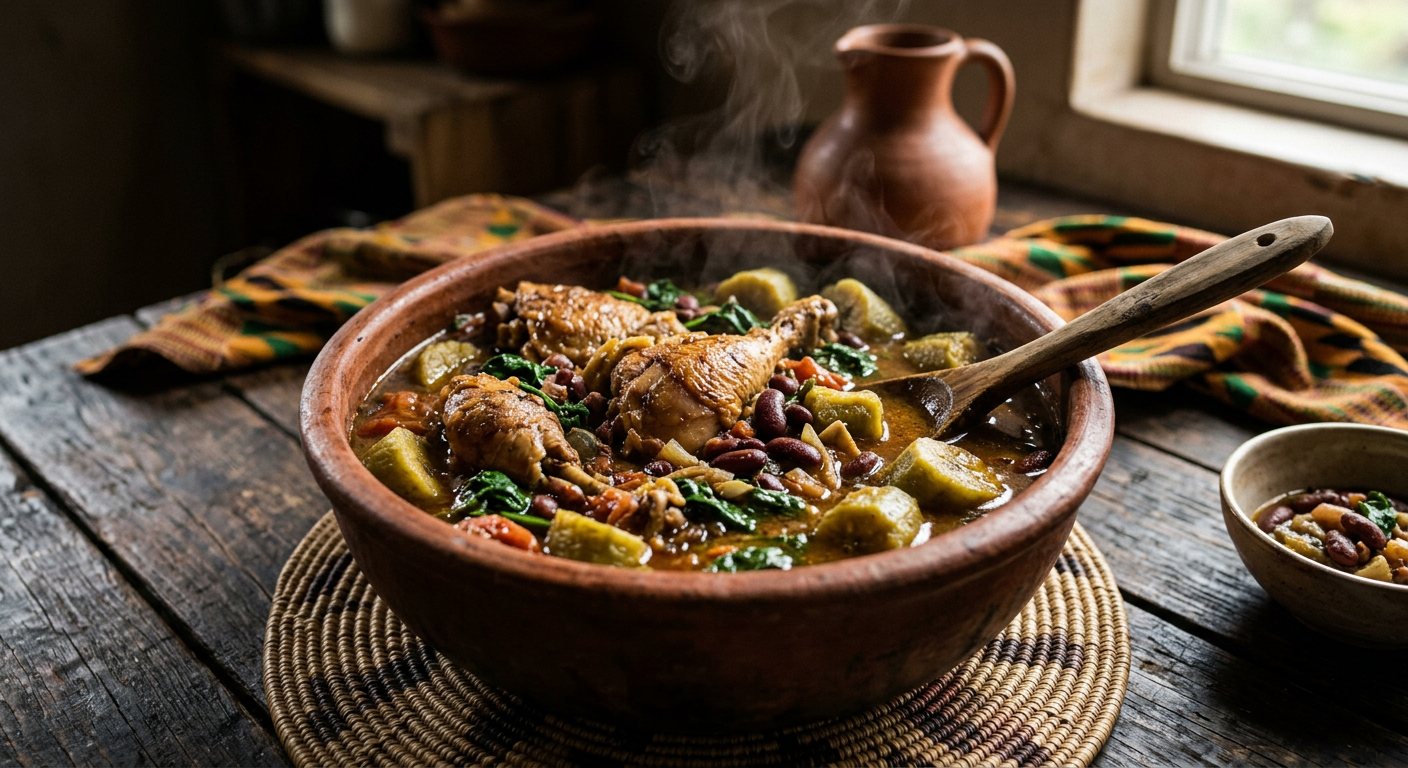Igisafuriya (Layered chicken, plantain, and vegetable one-pot stew) — Burundi