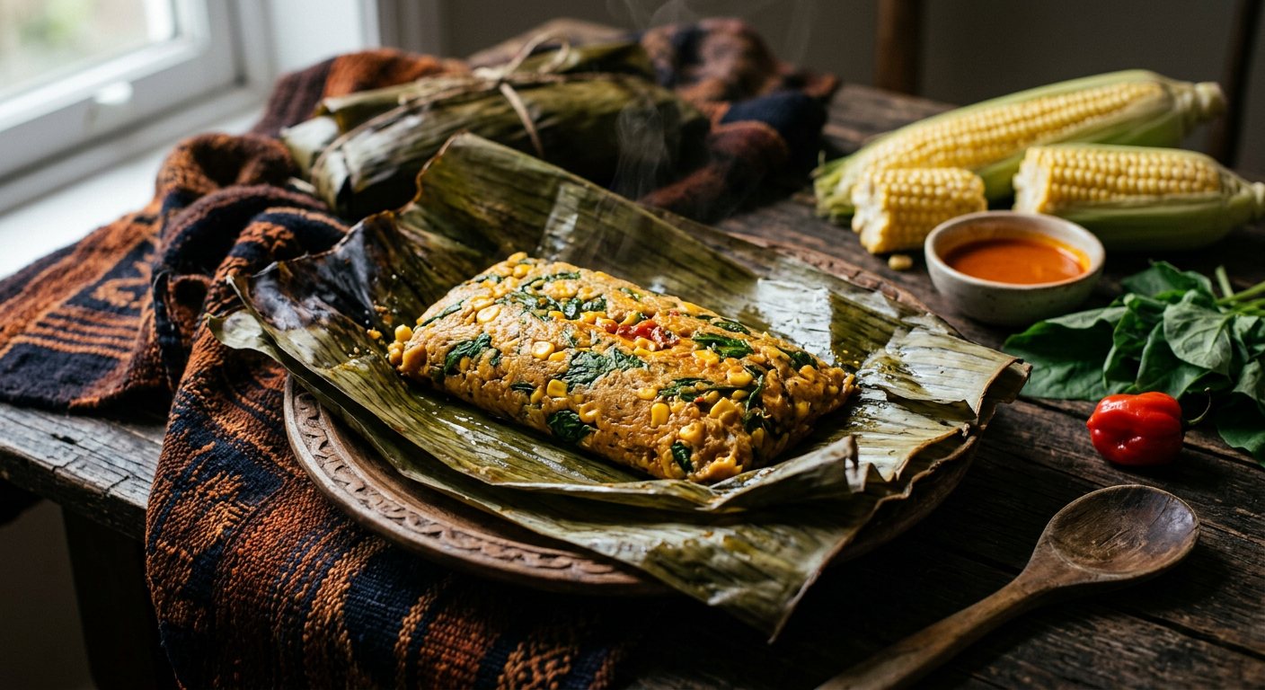 Koki Corn (Steamed Fresh Sweetcorn and Spinach Loaf) — Cameroon