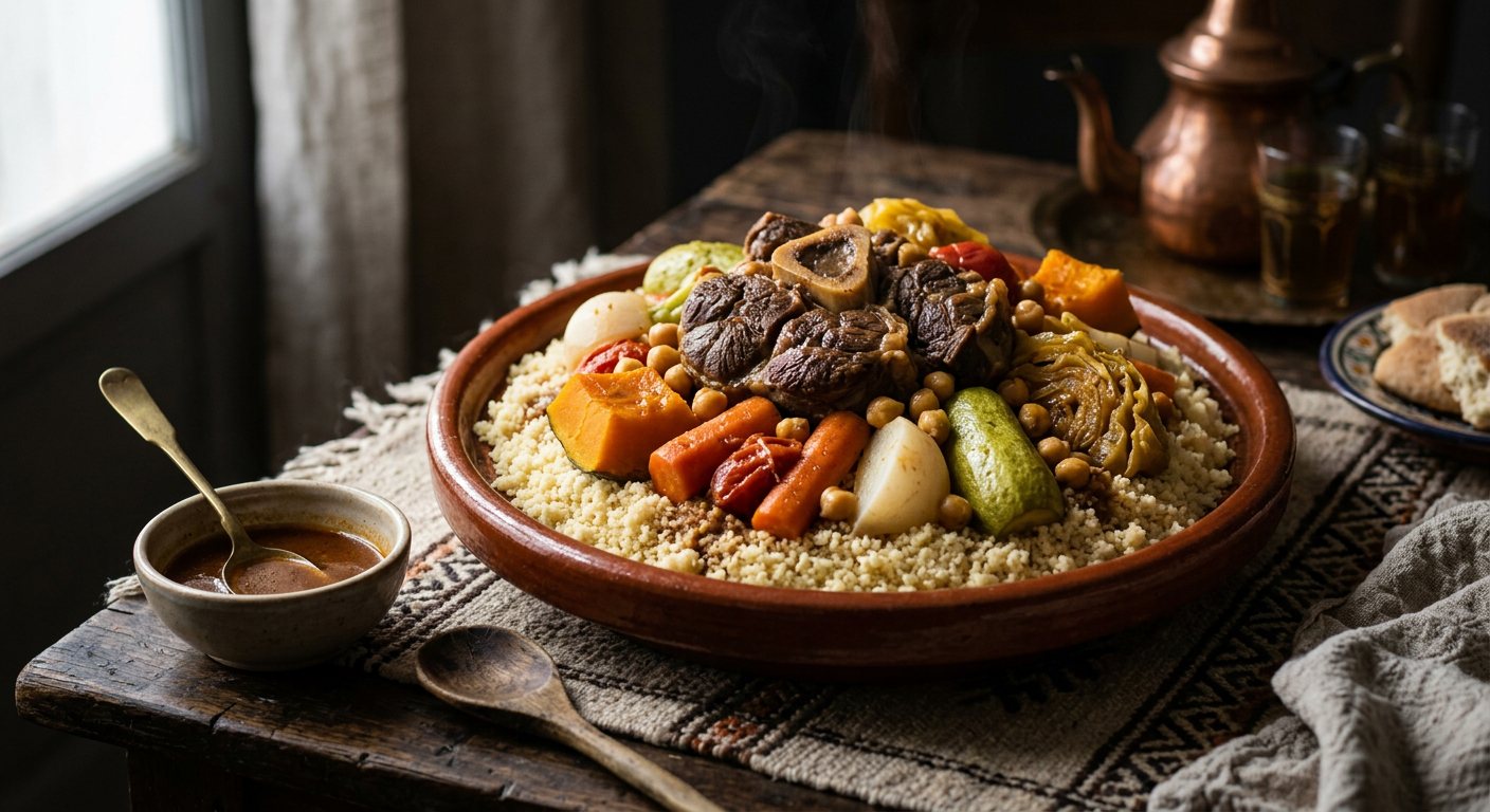 Kseksou Seb'a Khodari (Seven-Vegetable Couscous with Beef) — Morocco