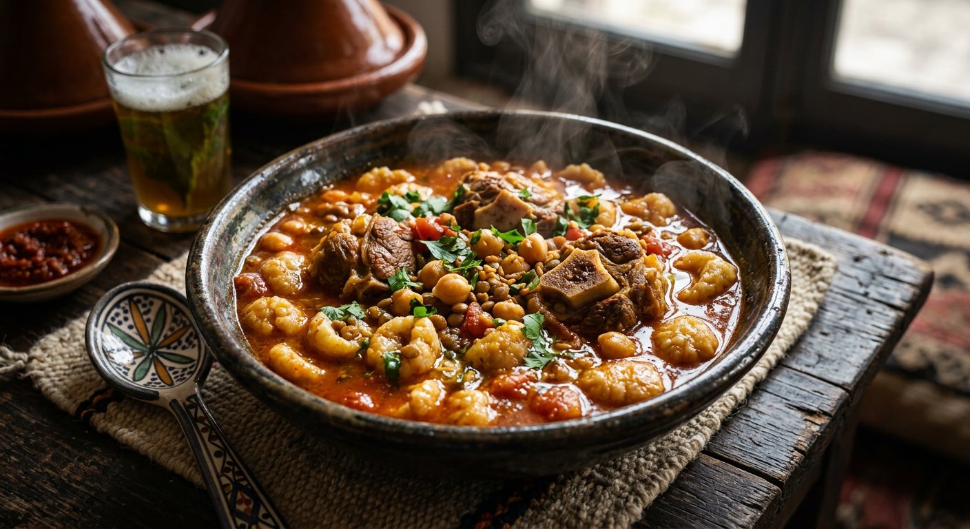 Berkoukes (Large Hand-Rolled Semolina Pearls in Spicy Tomato Broth) — Morocco