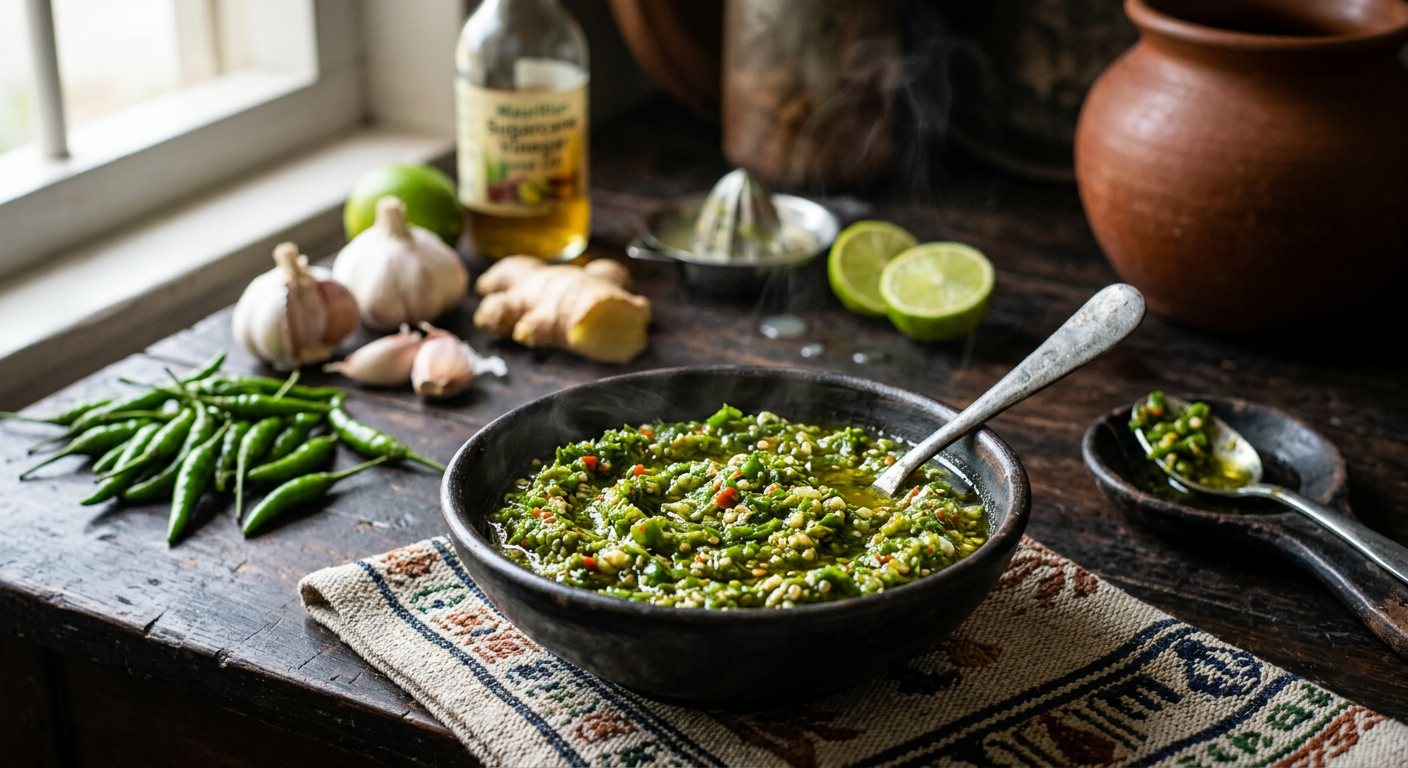 Pima Krazé (Crushed Green Chili and Garlic Relish) — Mauritius