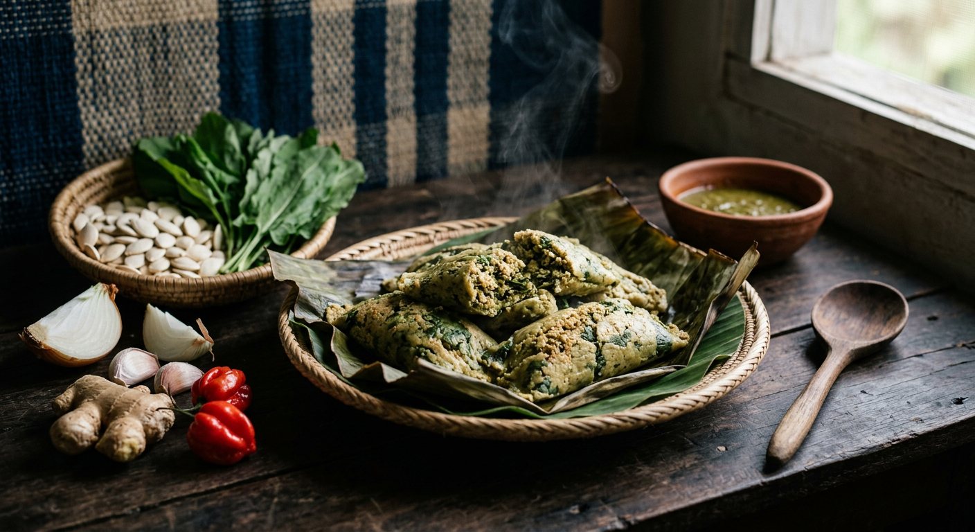 Kanda ti Kpe (Wild Sorrel and Crushed Pumpkin Seed Leaf Parcels) — Central African Republic