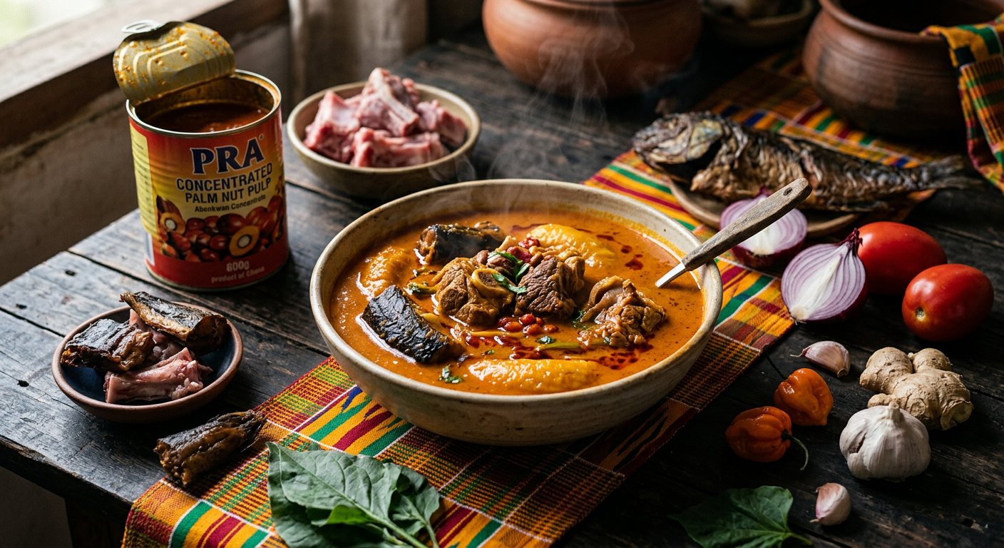 Abenkwan (Rich Palm Nut Soup with Smoked Meat and Fish) — Ghana