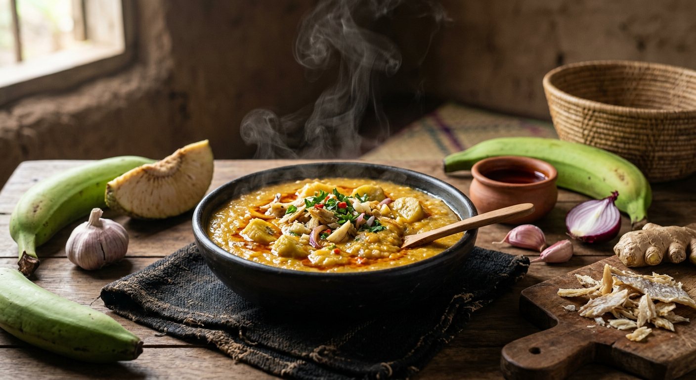 Papa de Banana-Pão (Savory Breadfruit and Green Banana Porridge) — São Tomé and Príncipe