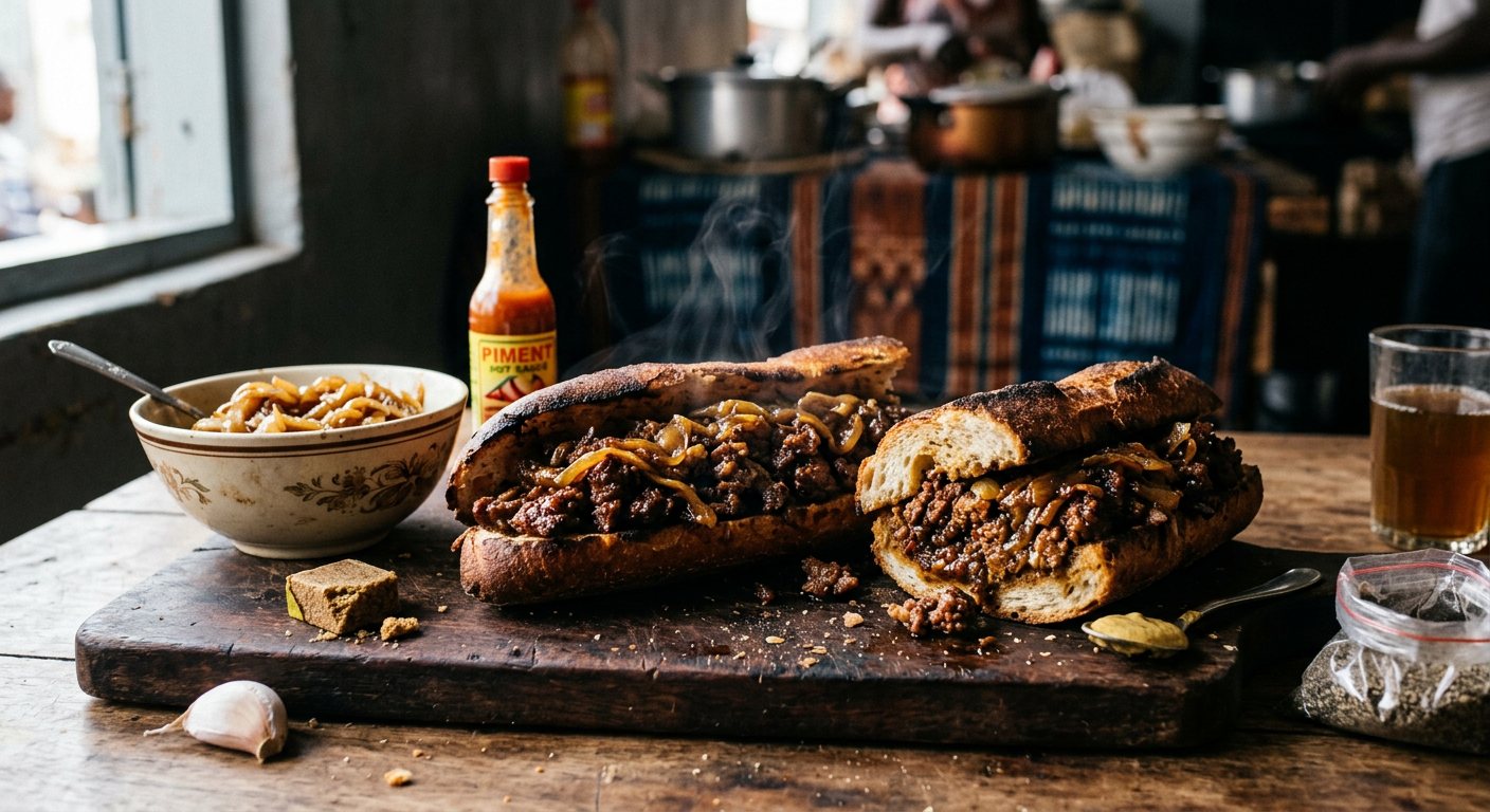 Pain Touffé (Spiced Minced Meat and Onion Baguette Sandwich) — Senegal