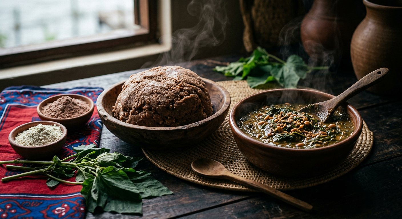 Ugali wa Mlenda (Stiff Sorghum Porridge with Jute Leaf Relish) — Tanzania