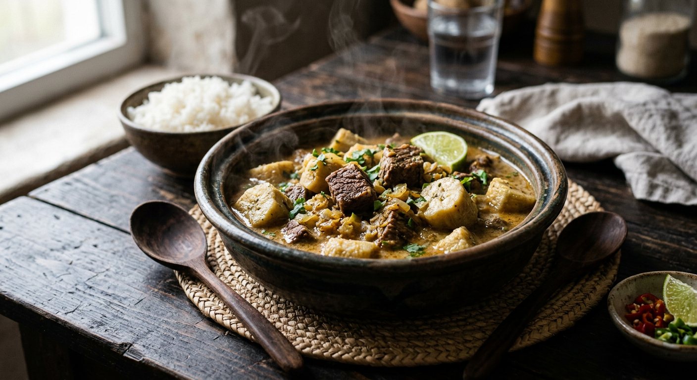 Ntrovi ya Dji na Nyama (Green Bananas Stewed with Beef) — Comoros