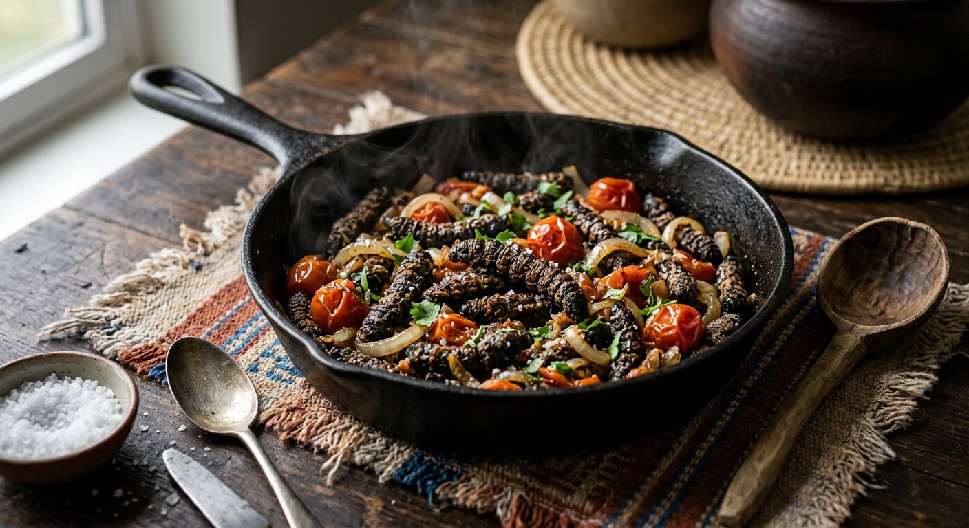 Vinkubala (Pan-Fried Salted Mopane Caterpillars) — Zambia