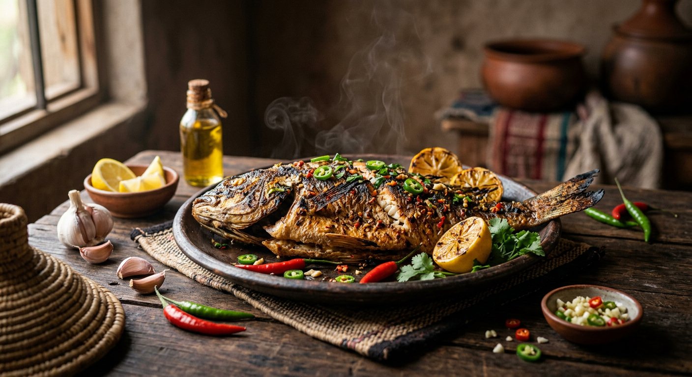 Mukeke wokamvye (Charcoal-grilled Lake Tanganyika perch) — Burundi