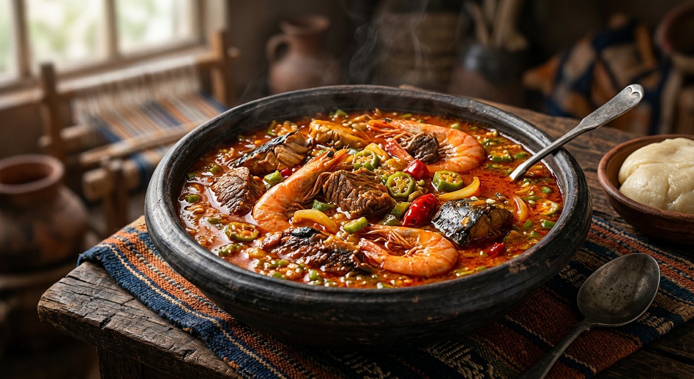 Soupou Kandia (Seafood, Beef, and Palm Oil Okra Broth) — Guinea