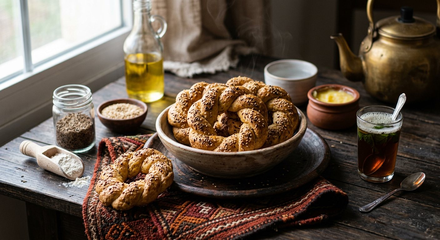 Ka'ak Malih (Braided Savory Rings with Caraway, Sesame, and Aniseed) — Libya