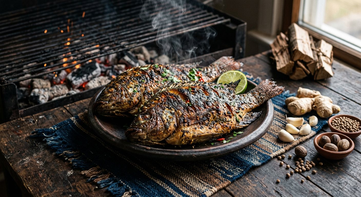 Poisson Braisé (Charcoal-Grilled Whole Fish with African Aromatic Rub) — Cameroon