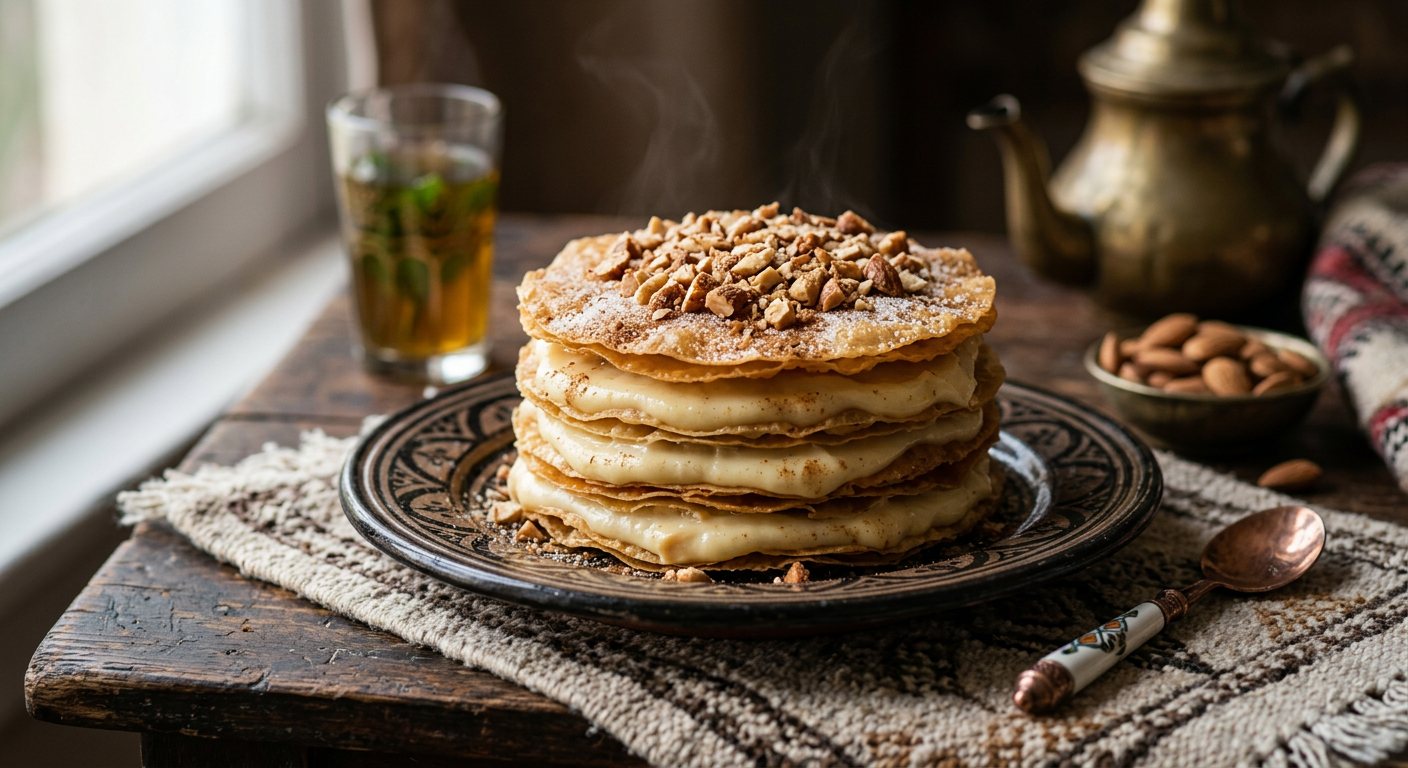 Jawhara (Crisp Wafers Layered with Sweet Almond Milk Custard) — Morocco