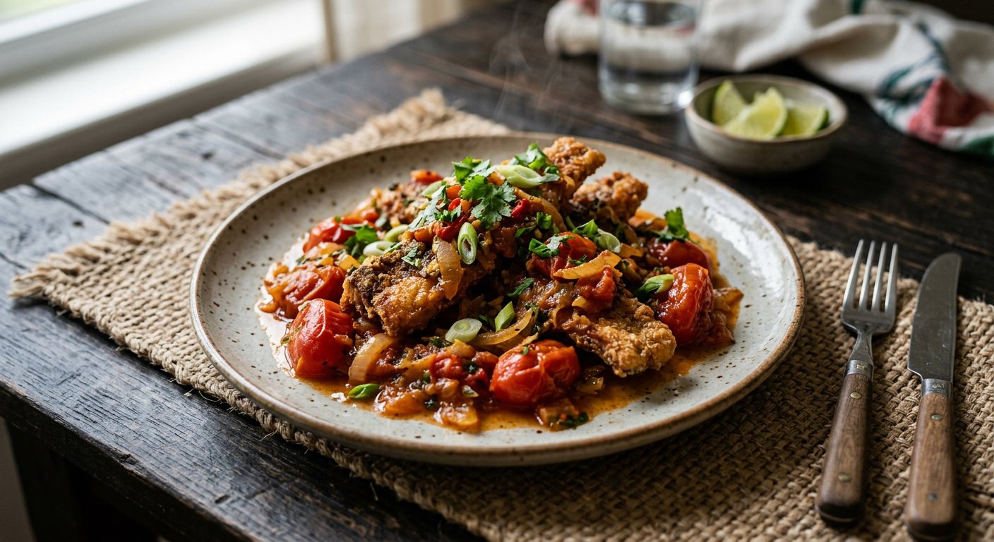 Pwason Sale Fri (Fried Salted Fish with Onion and Tomato Rougay) — Seychelles