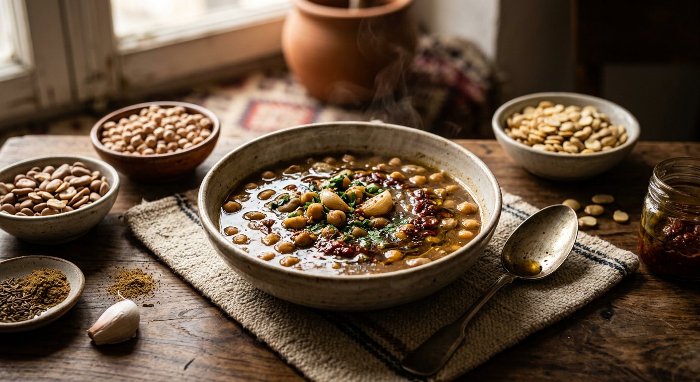 Ghlighla (Spiced Steamed Chickpea and Fava Bean Broth) — Tunisia