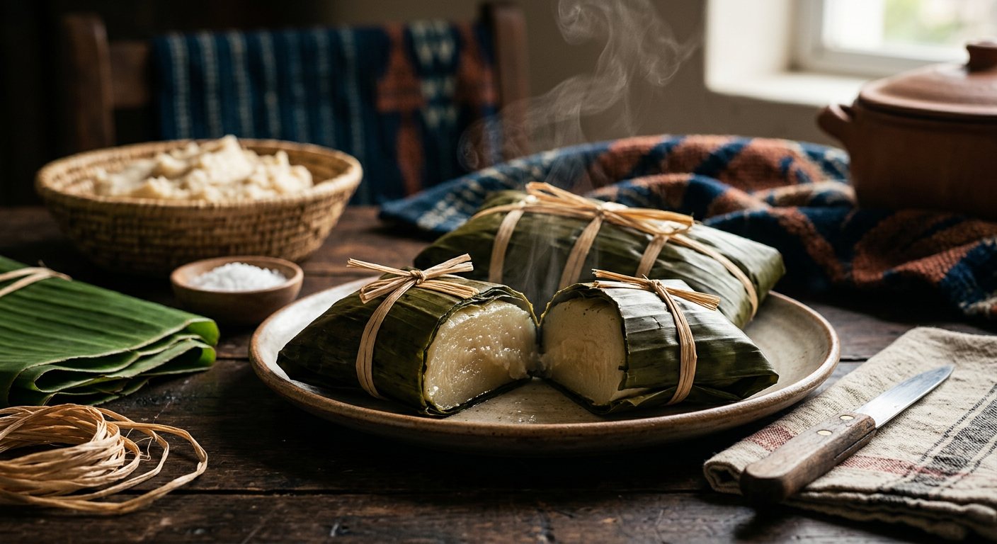 Chicwanga (Fermented Steamed Cassava Bread) — Angola