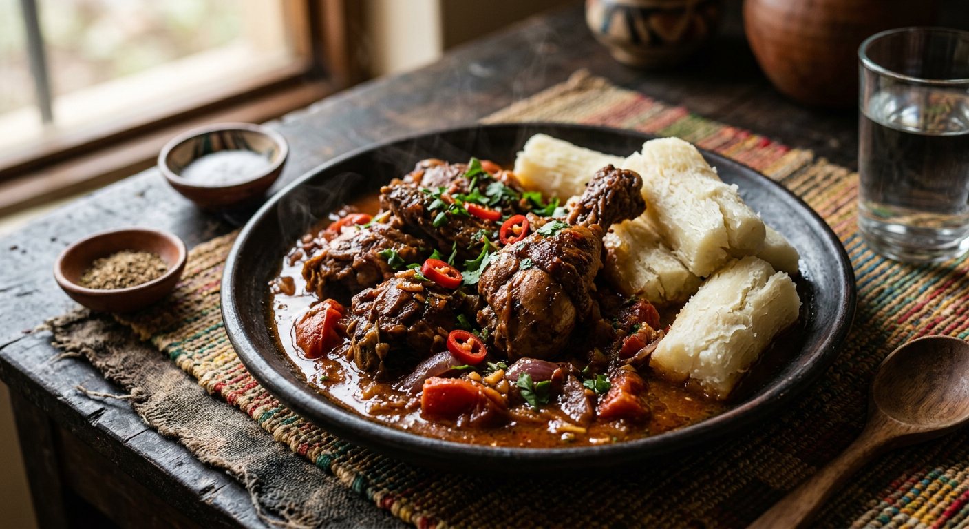 Inkoko n'Imyumbati (Free-Range Chicken and Boiled Cassava) — Rwanda