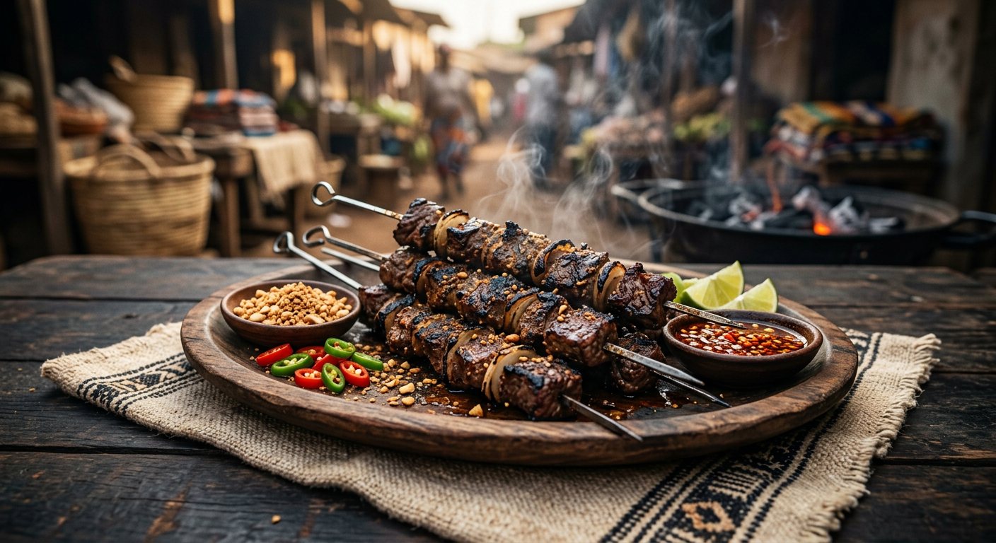 Nvohe (Spiced Grilled Beef Street Skewers) — Equatorial Guinea