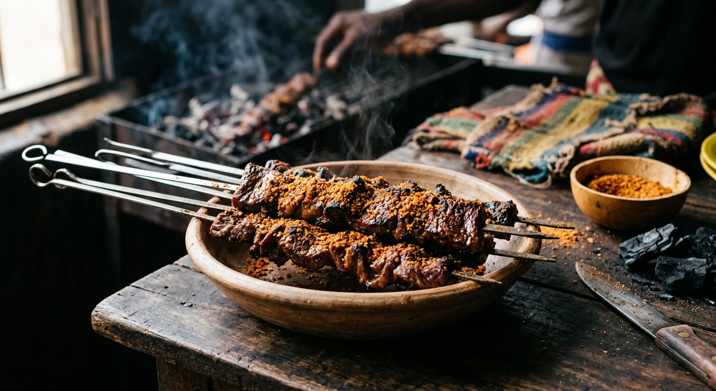 Brochettes au Kankankan (Grilled Meat Skewers with Chili-Peanut Dust) — Guinea