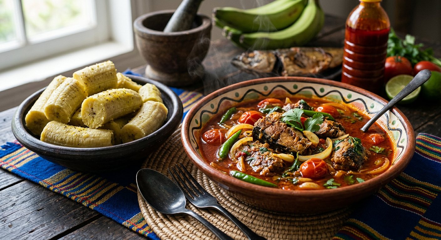 Peixe Fumado com Banana Cozida (Smoked Fish with Boiled Green Bananas) — São Tomé and Príncipe