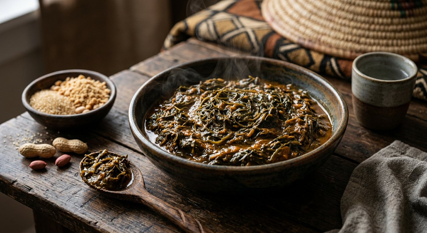 Okok (Sweetened Wild Gnetum Leaves with Peanut Butter) — Cameroon