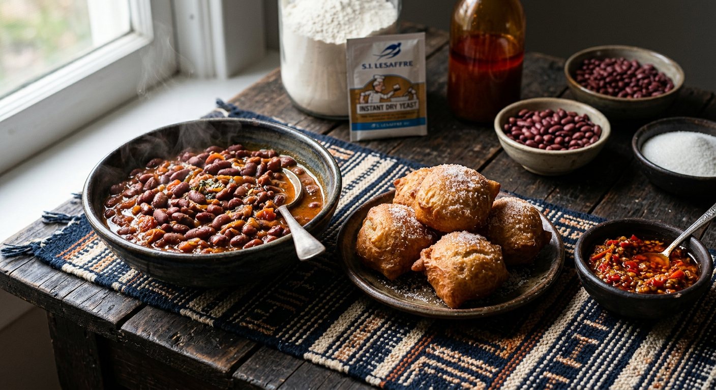 Beignets-Haricots (Yeast Fritters with Stewed Beans and Pili-Pili) — Cameroon