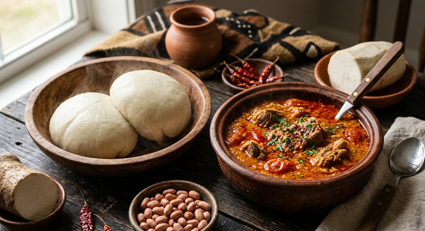 Igname Pilée (Pounded White Yam with Spiced Peanut or Egusi Sauce) — Benin