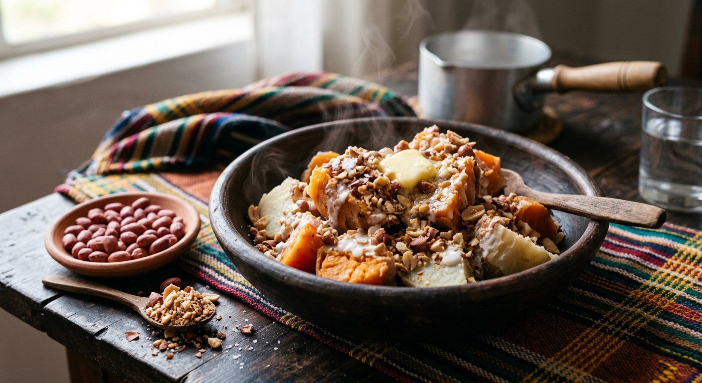 Batata-Doce com Amendoim Torrado (Steamed Sweet Potatoes with Crushed Peanuts) — Mozambique