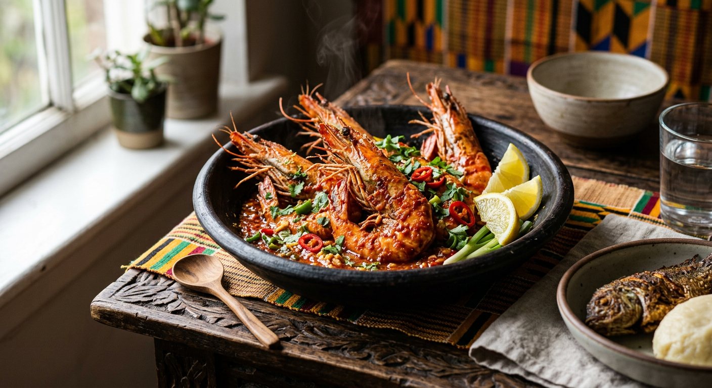 Kosa Kosa (Braised Jumbo River Prawns with Chili and Garlic) — DR Congo