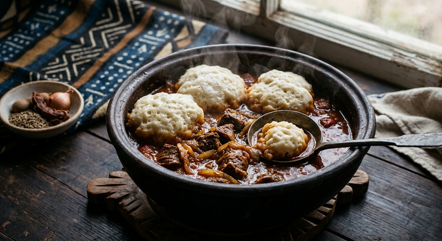Tukasu (Steamed Bread Dumplings in Rich Camel or Beef Ragout) — Mali