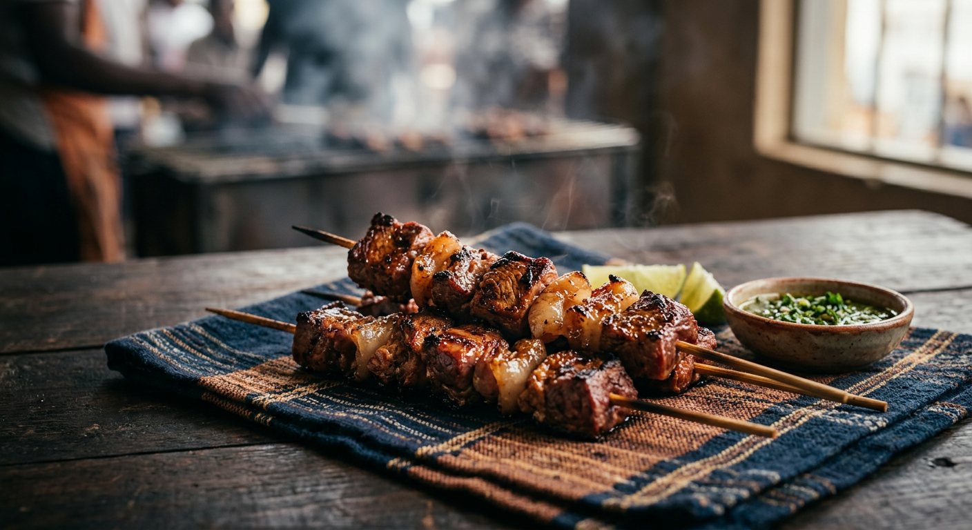 Inyama y'ihene yokeje (Marinated flame-grilled goat brochettes) — Burundi