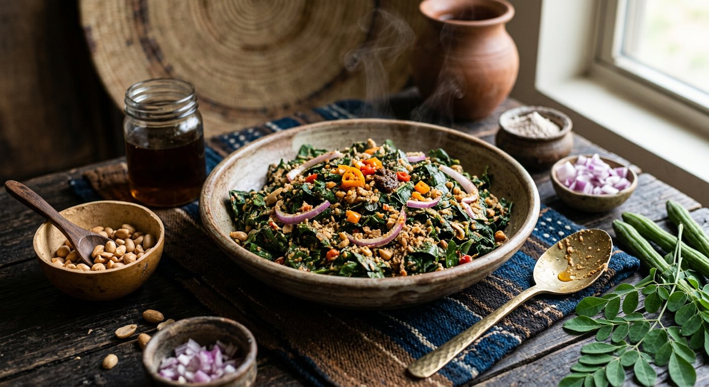 Kopto (Warm Moringa Leaf Salad with Peanut Powder) — Niger