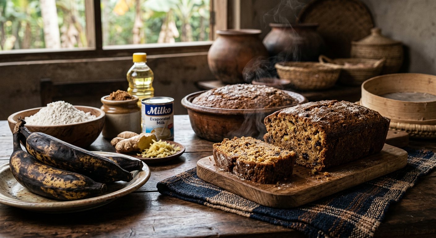 Rice Bread (Baked mashed plantain and rice flour ginger cake) — Liberia