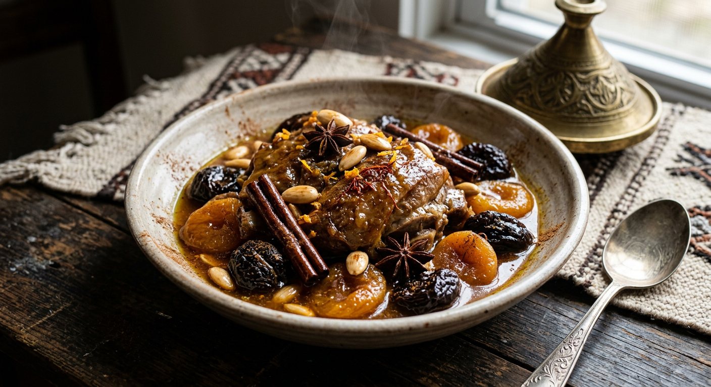 L'ham Lahlou (Sweet Lamb Tagine with Dried Prunes, Apricots, and Orange Blossom) — Algeria