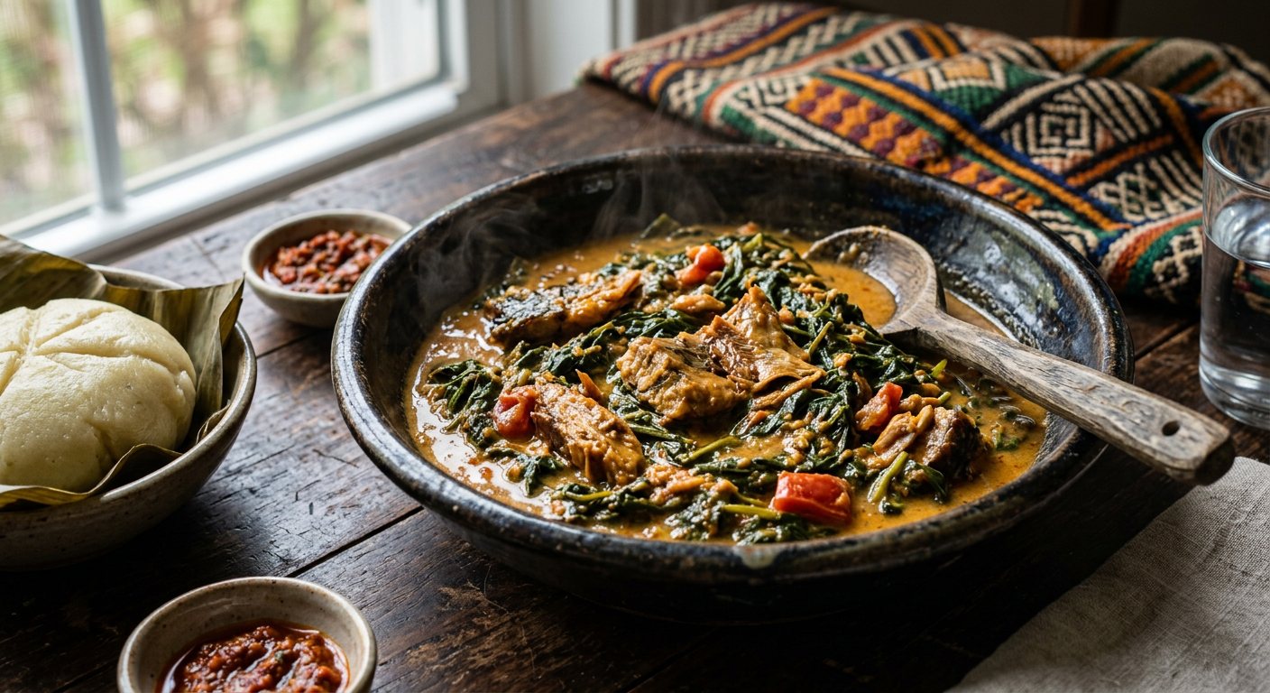Matembele (Sweet Potato Leaf Stew with Peanut Sauce) — DR Congo