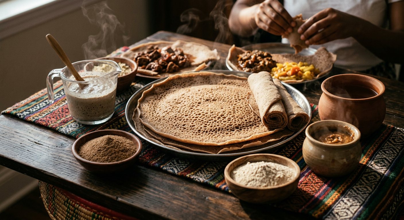 Injera (Spongy Sourdough Teff Flatbread) — Eritrea