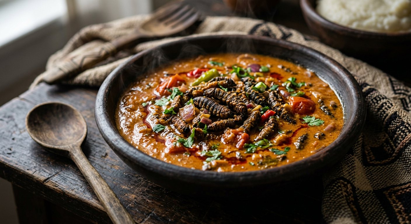 Mbinzo (Spiced Edible Caterpillars in Peanut Sauce) — DR Congo