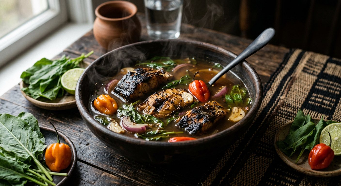 Bouillon de Congre Fumé (Smoked Conger Eel Broth) — Gabon