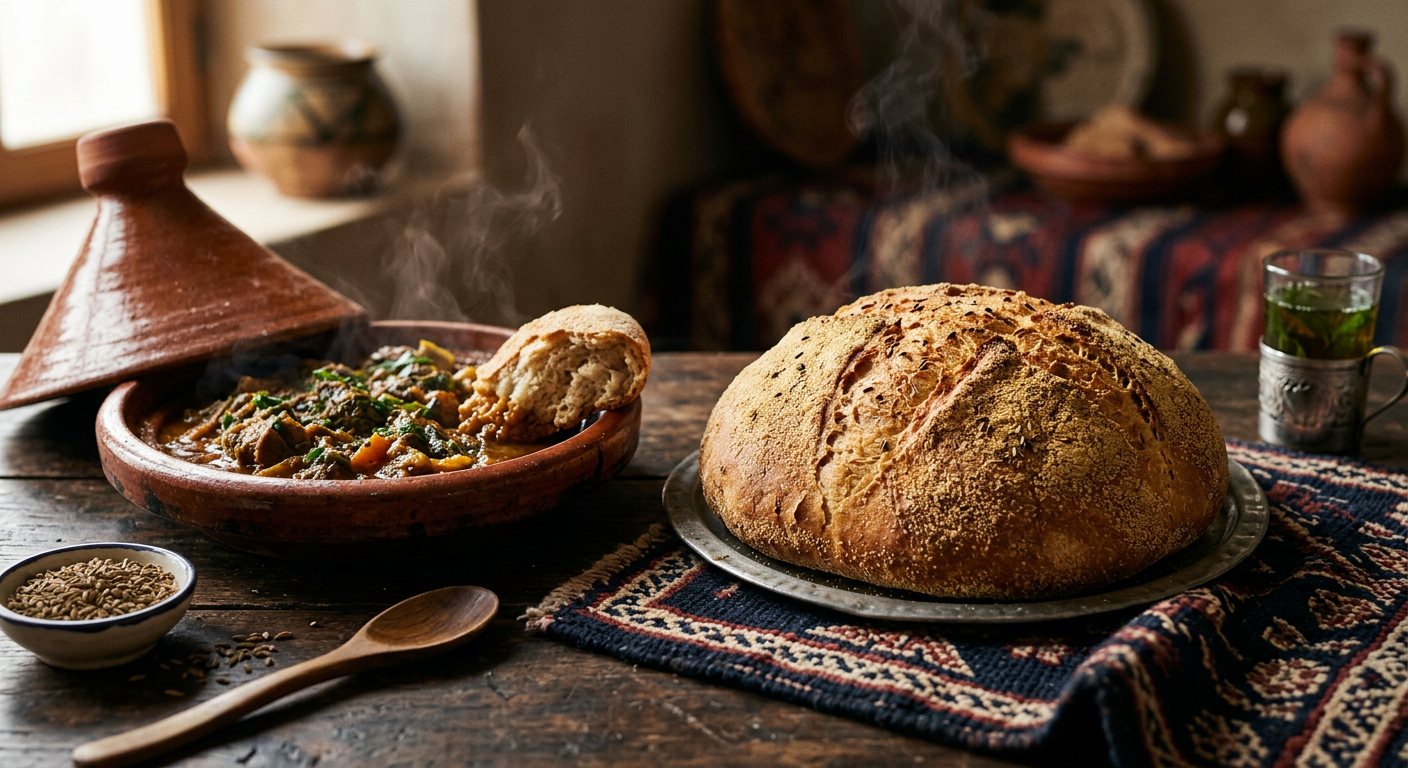 Khobz (Traditional Round Crusty Hearth Bread) — Morocco