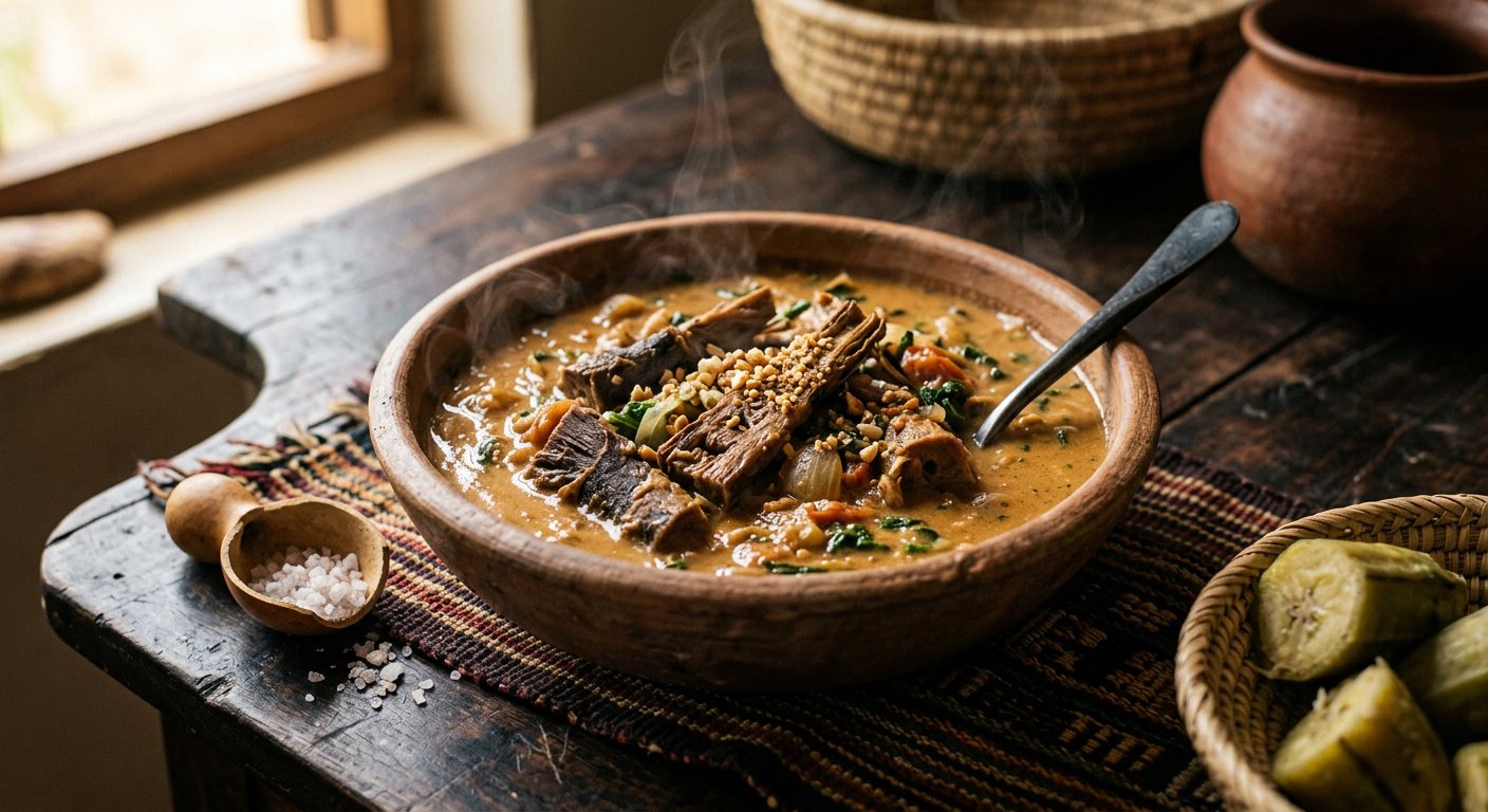 Malewa (Smoked Bamboo Shoots Stewed in Groundnut Sauce) — Uganda