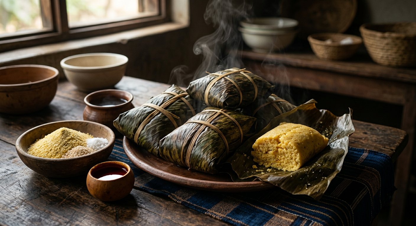 Pain Maboké (Steamed Cornmeal Bread in Marantaceae Leaves) — DR Congo