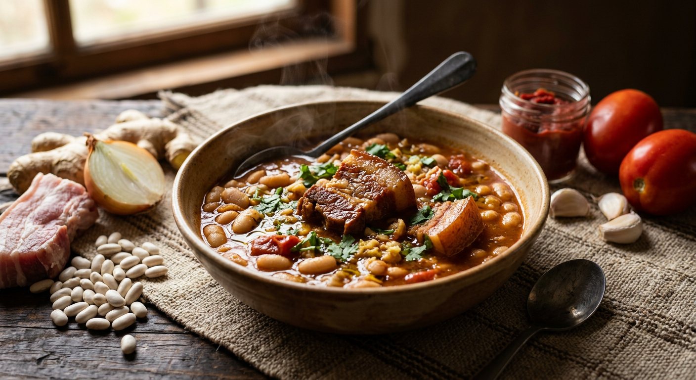 Tsaramaso sy Henakisoa (Stewed white beans cooked with fatty pork) — Madagascar